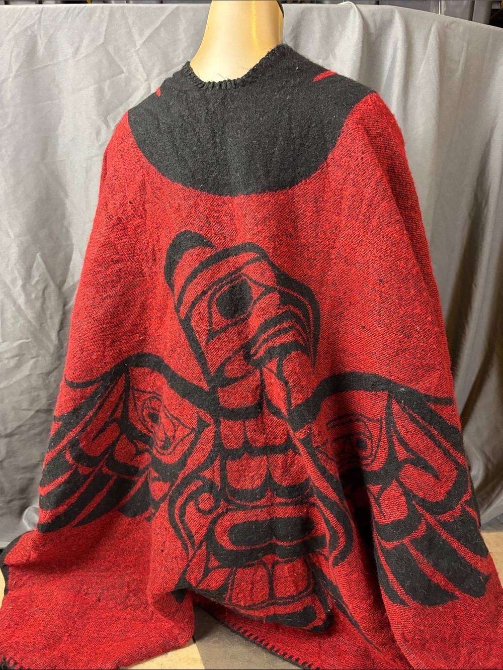 Native Northwest Red and Black Coast Salish Pattern Shawl